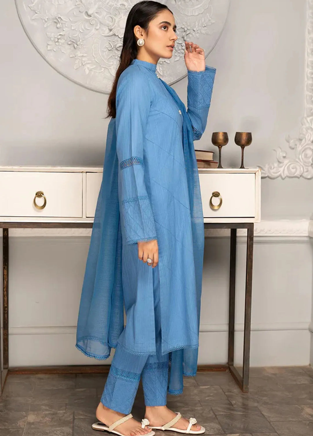 Hana Pret Casual Jacquard 3 Piece Suit Aquamarine