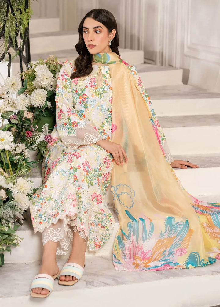 Hana Pret Embroidered Cotton Cambric 3 Piece Suit Razzle