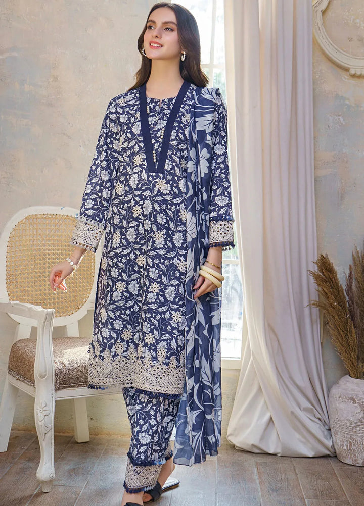 Hana Pret Embroidered Lawn 3 Piece Suit Blue Serenity