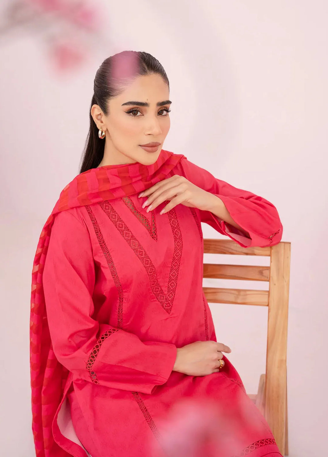 Hana Pret Embroidered Lawn 3 Piece Suit Flamingo
