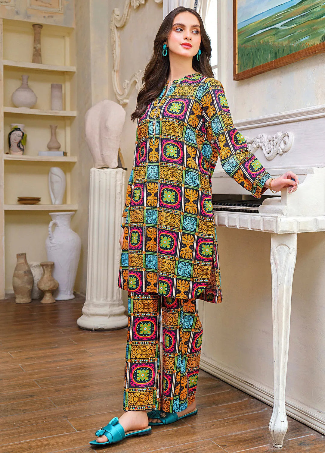 Hana Pret Printed Cotton 2 Piece Suit Royal Tapestry