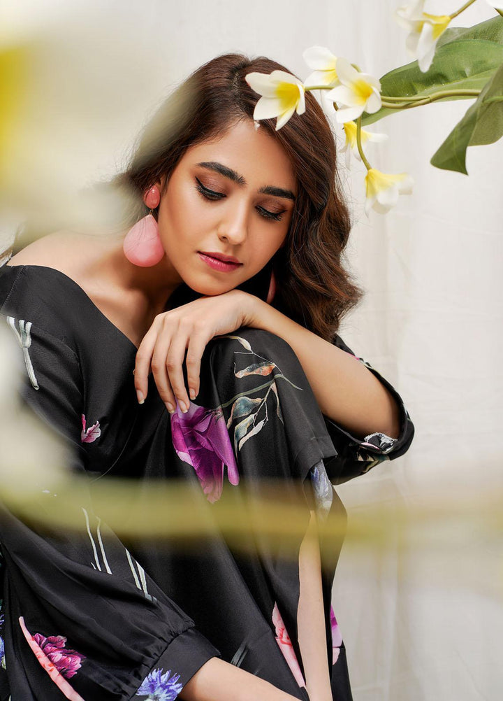 Hana Luxury Pret Embroidered Grip Shirt Rozman Black ROCOB011