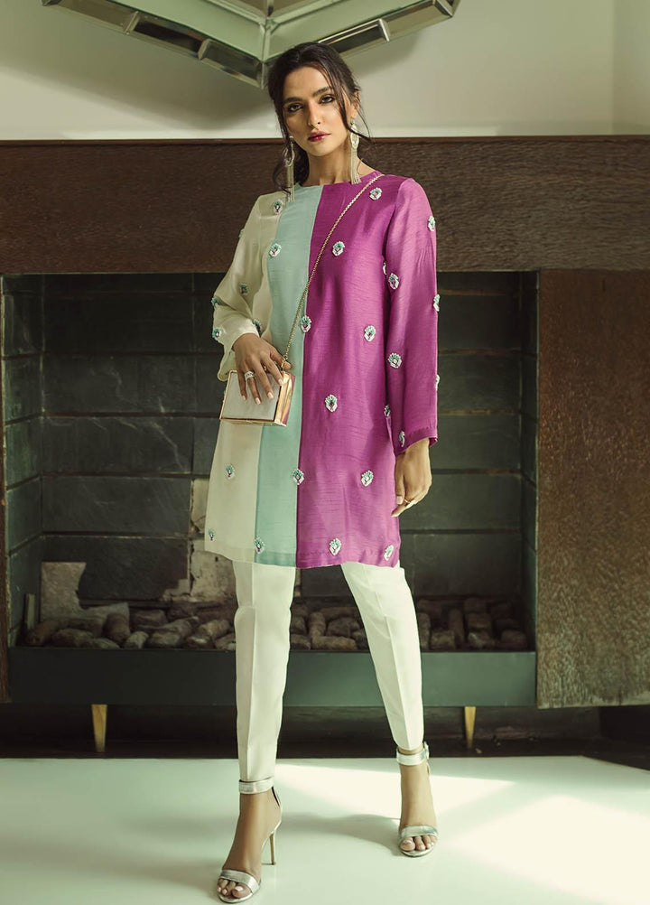 Hana Luxury Pret Embroidered Raw Silk 2 Piece Dress Cherry pop