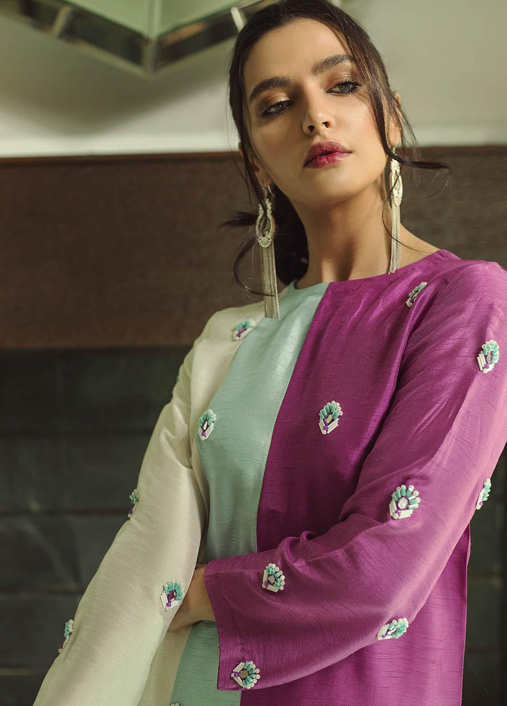 Hana Luxury Pret Embroidered Raw Silk 2 Piece Dress Cherry pop