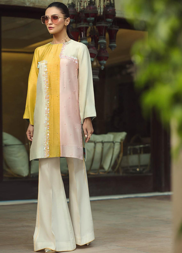 Hana Luxury Pret Embroidered Raw Silk 2 Piece Dress Cotton Candy