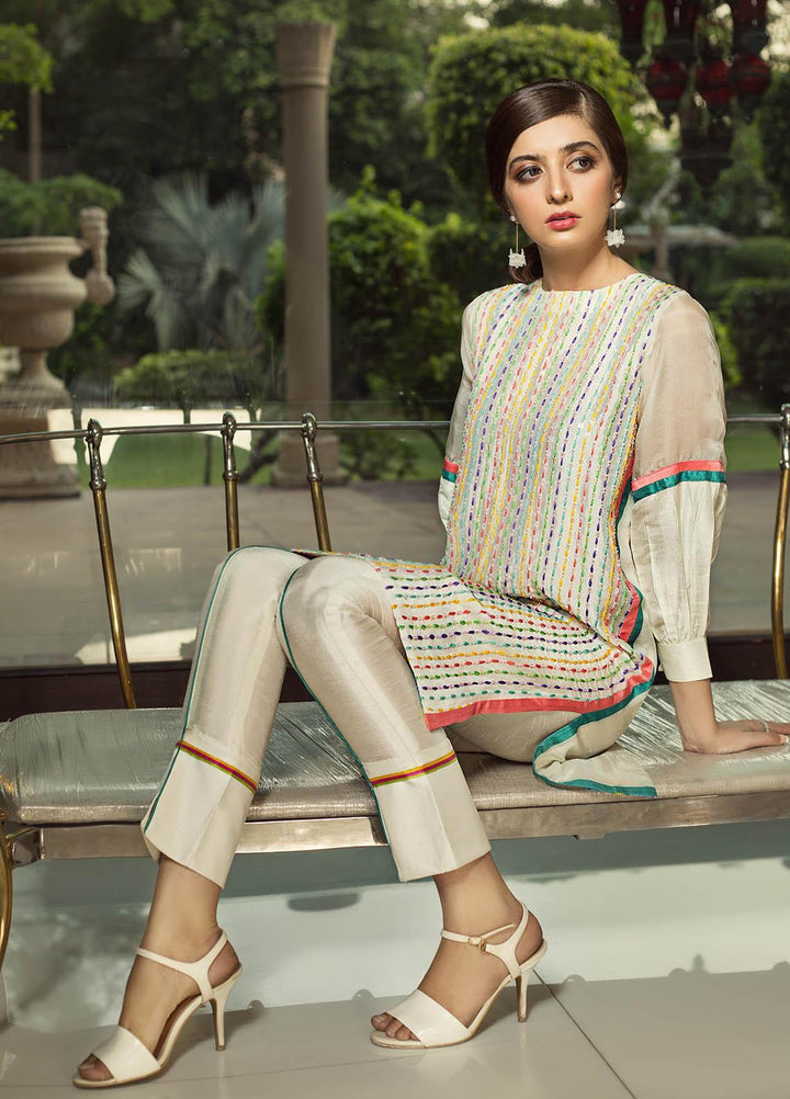 Hana Luxury Pret Embroidered Raw Silk 2 Piece Dress French Vanilla