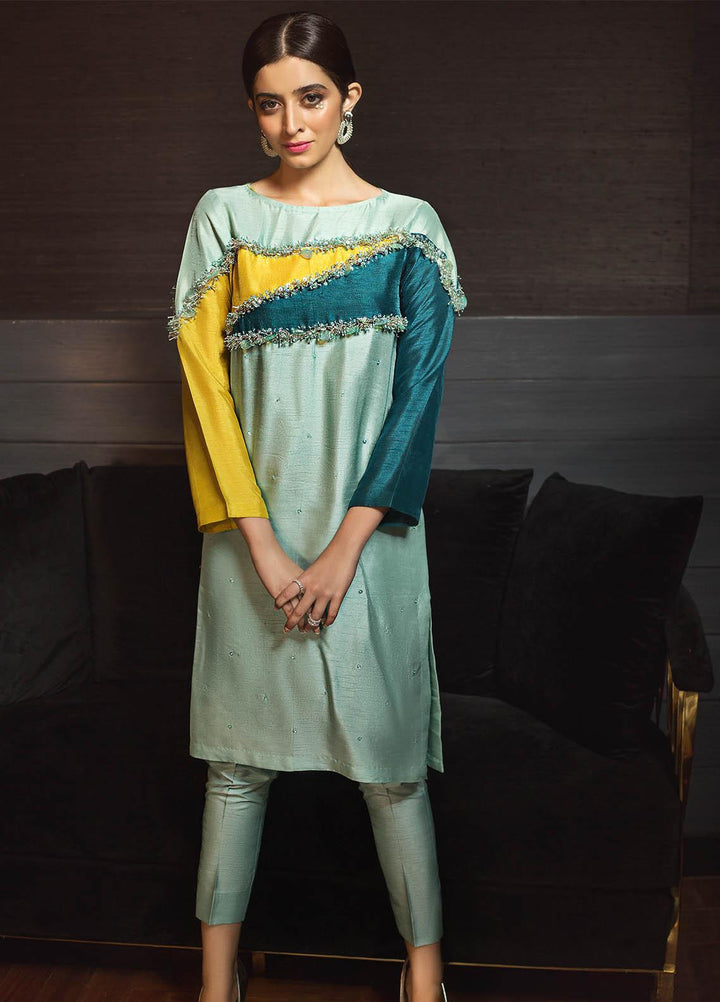 Hana Luxury Pret Embroidered Raw Silk 2 Piece Dress Lemongress Play