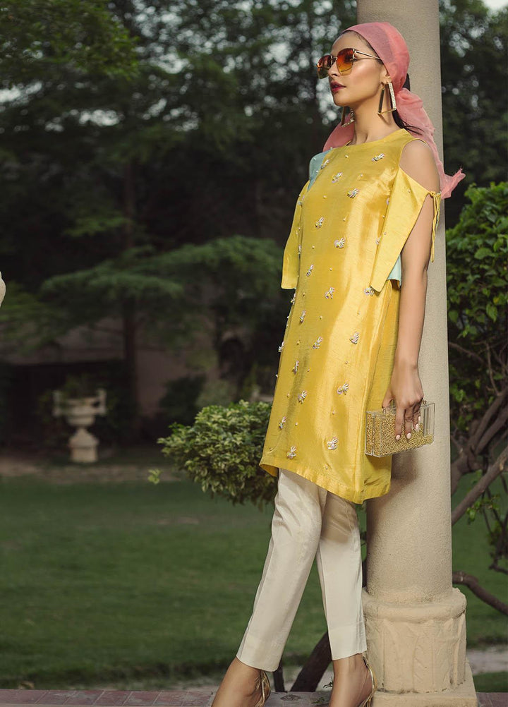 Hana Luxury Pret Embroidered Raw Silk 2 Piece Dress Mango Slime