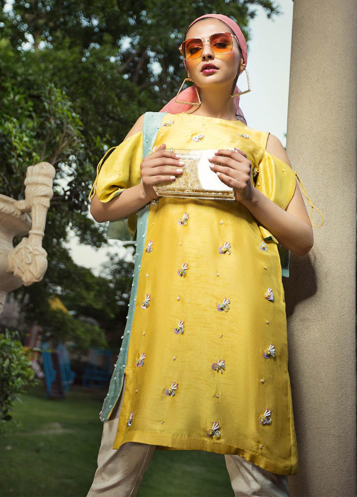 Hana Luxury Pret Embroidered Raw Silk 2 Piece Dress Mango Slime