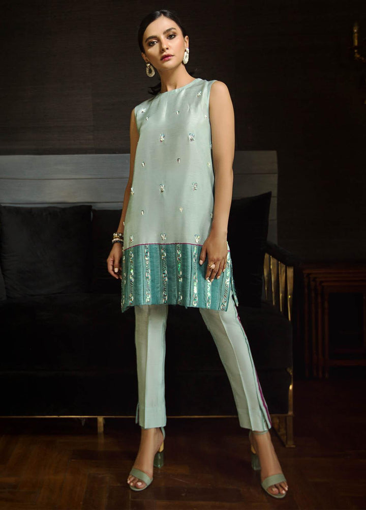 Hana Luxury Pret Embroidered Raw Silk 2 Piece Dress Ombre