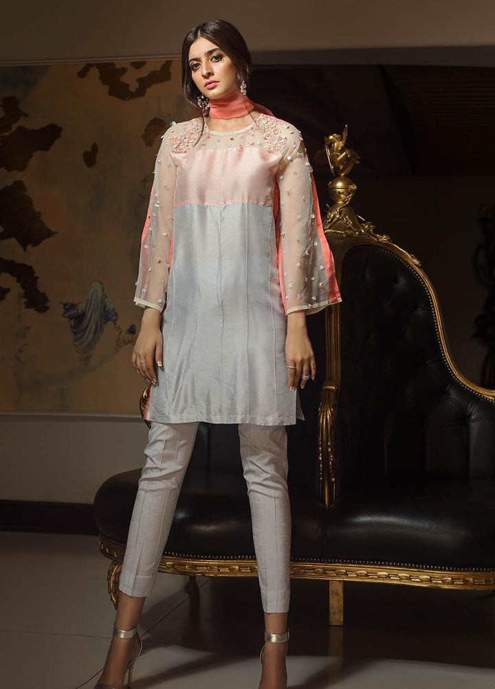 Hana Luxury Pret Embroidered Raw Silk 2 Piece Dress Peppermint