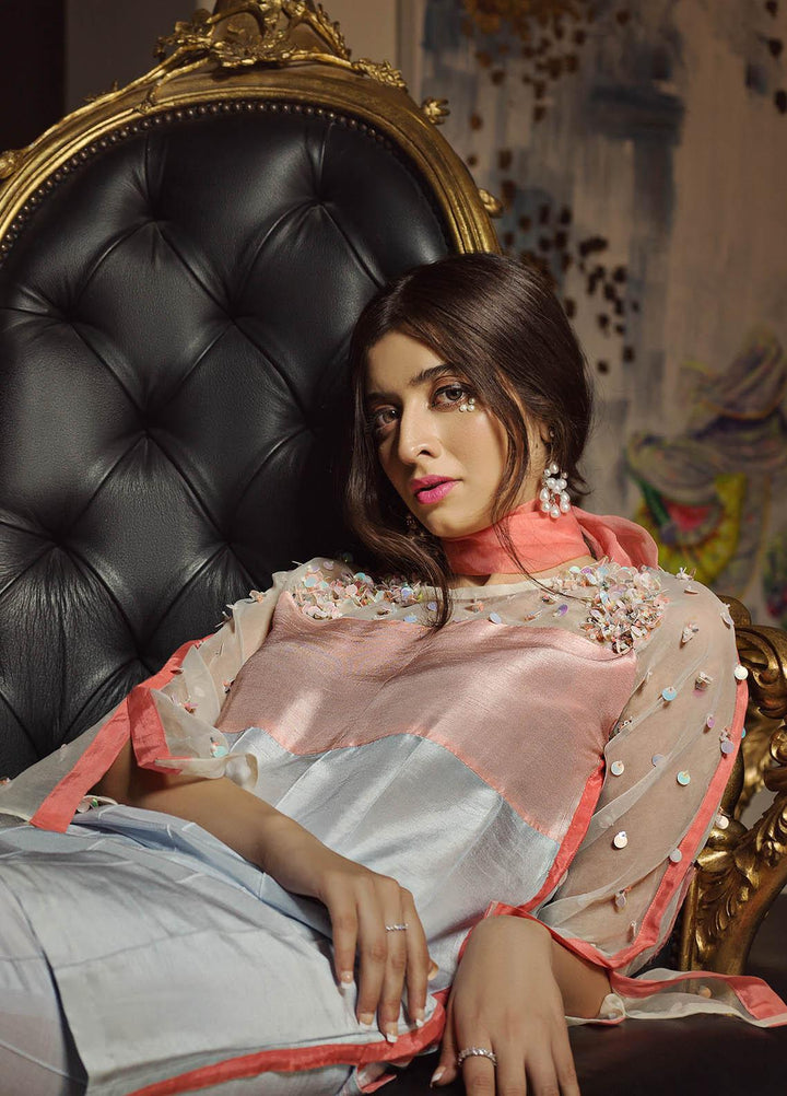 Hana Luxury Pret Embroidered Raw Silk 2 Piece Dress Peppermint