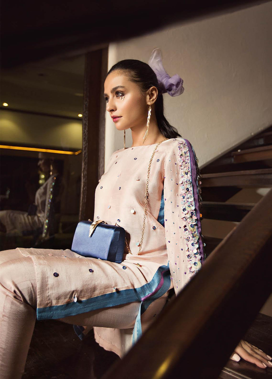 Hana Luxury Pret Embroidered Raw Silk 2 Piece Dress Truffle