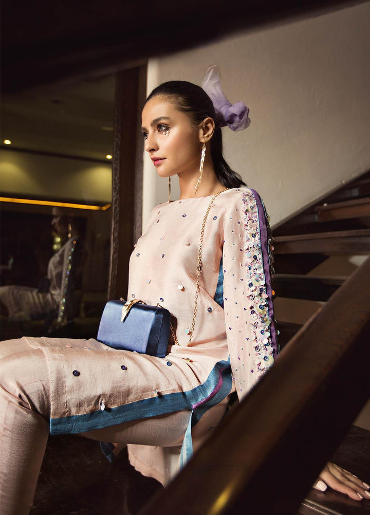 Hana Luxury Pret Embroidered Raw Silk 2 Piece Dress Truffle