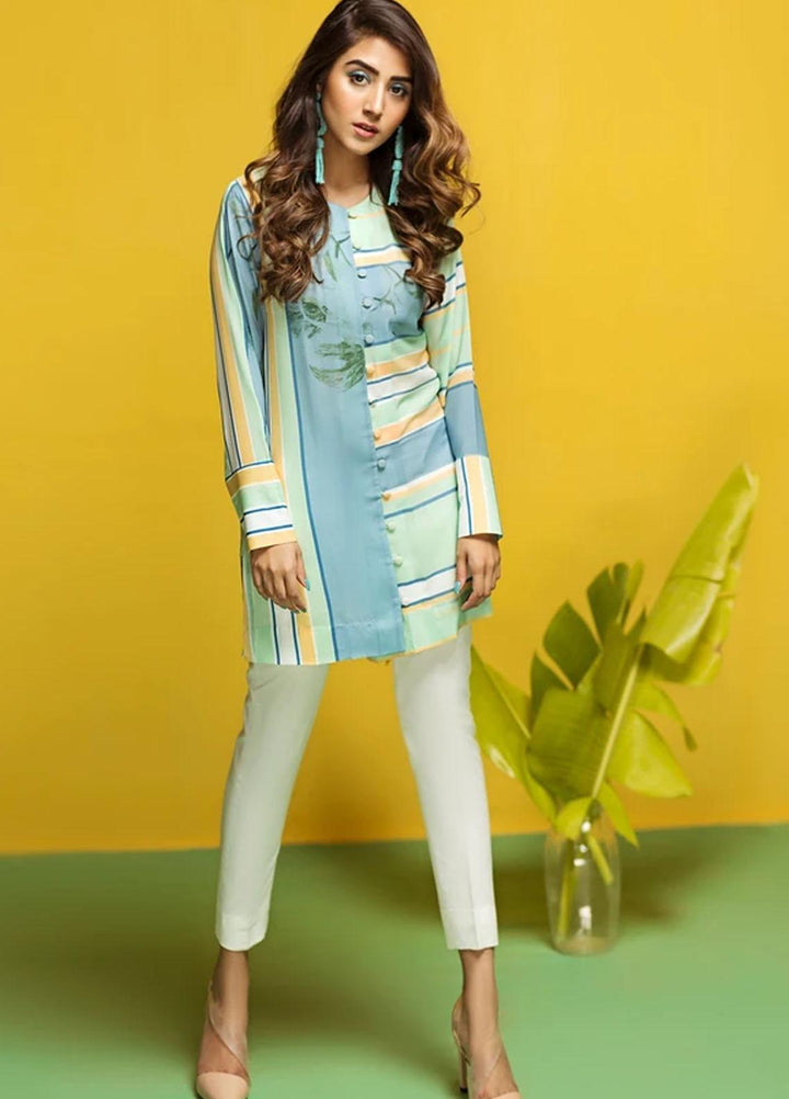 Hana Luxury Pret Embroidered Grip Shirt Aqua Shadow