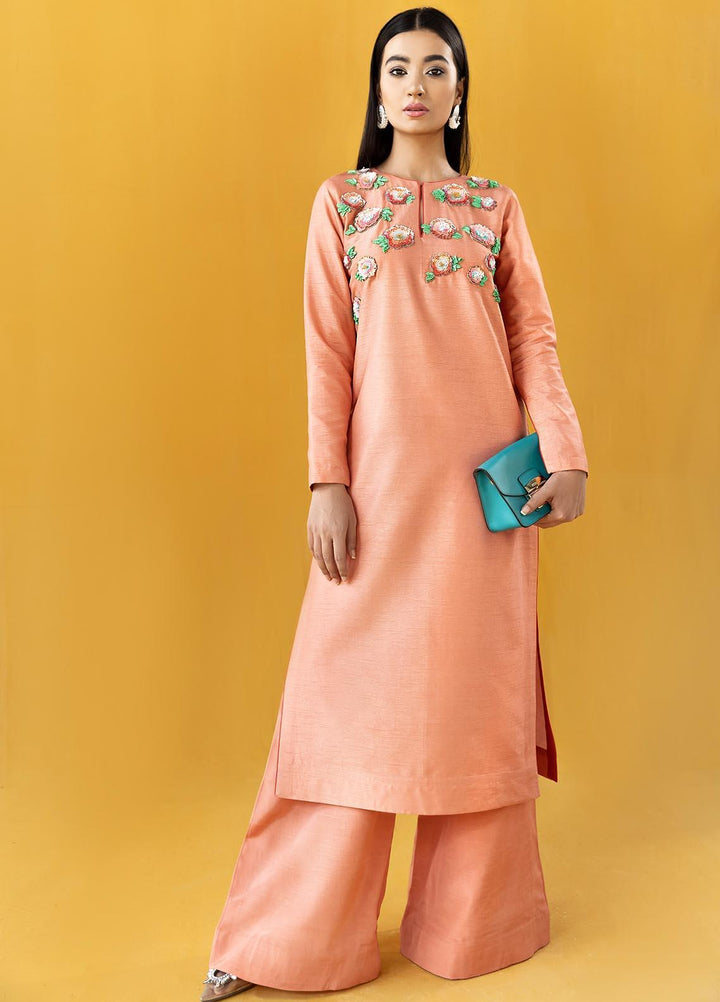 Hana Embroidered Raw Silk Stitched 2 Piece Suit Floral Garden