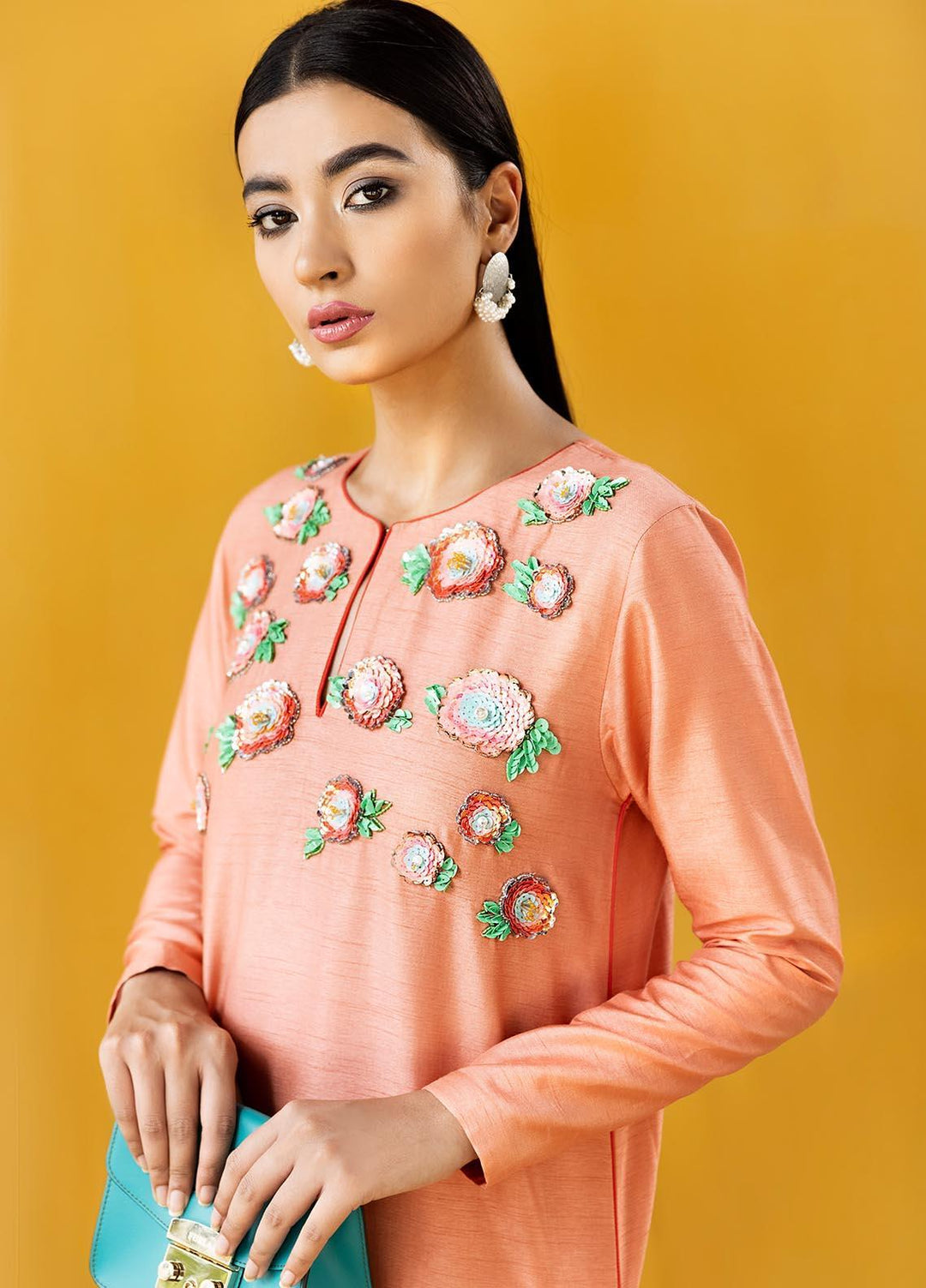 Hana Embroidered Raw Silk Stitched 2 Piece Suit Floral Garden