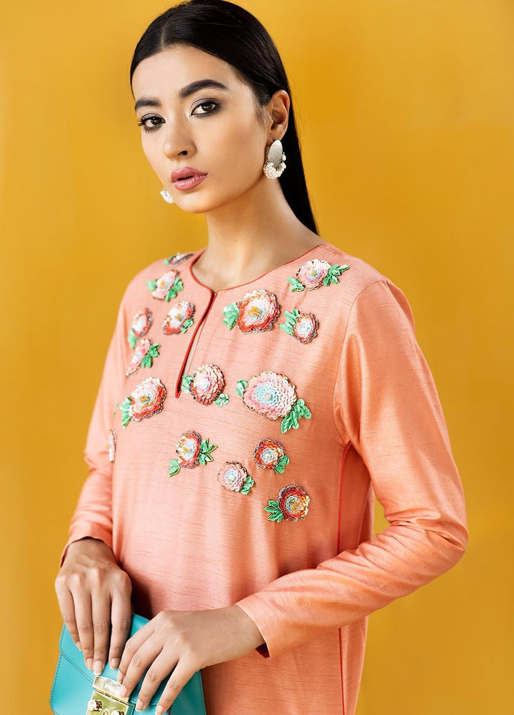 Hana Embroidered Raw Silk Stitched 2 Piece Suit Floral Garden