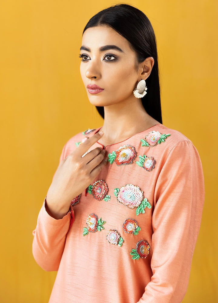Hana Embroidered Raw Silk Stitched 2 Piece Suit Floral Garden
