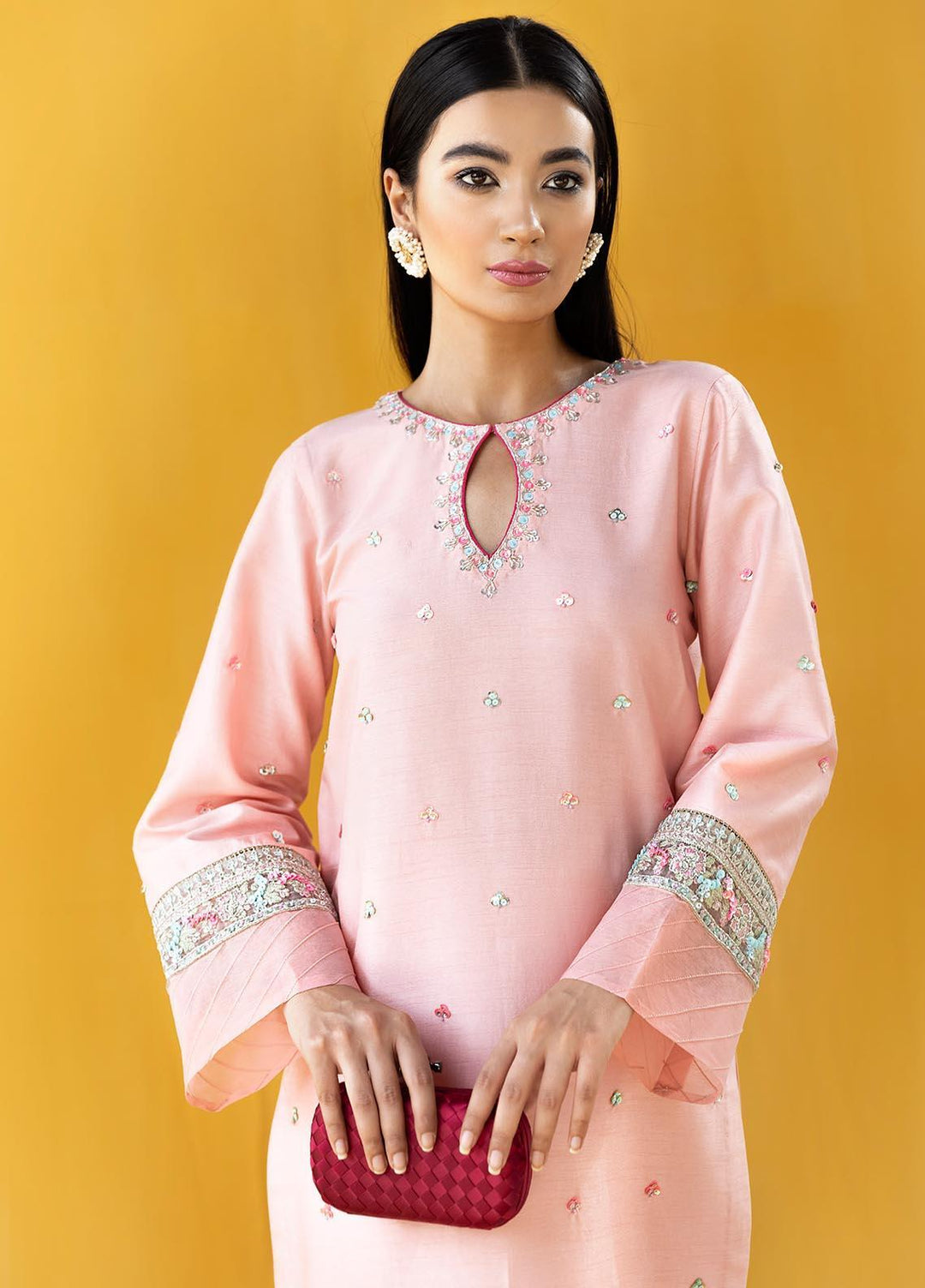 Hana Embroidered Raw Silk Stitched 2 Piece Suit Blossom