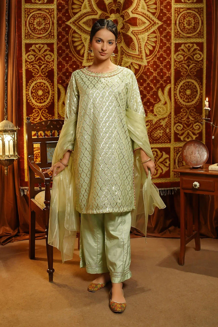 Ochre Girls Pret Embroidered Viscose Jacquard Hand Adda Work 3 Piece Suit EX-17 - Winter Collection