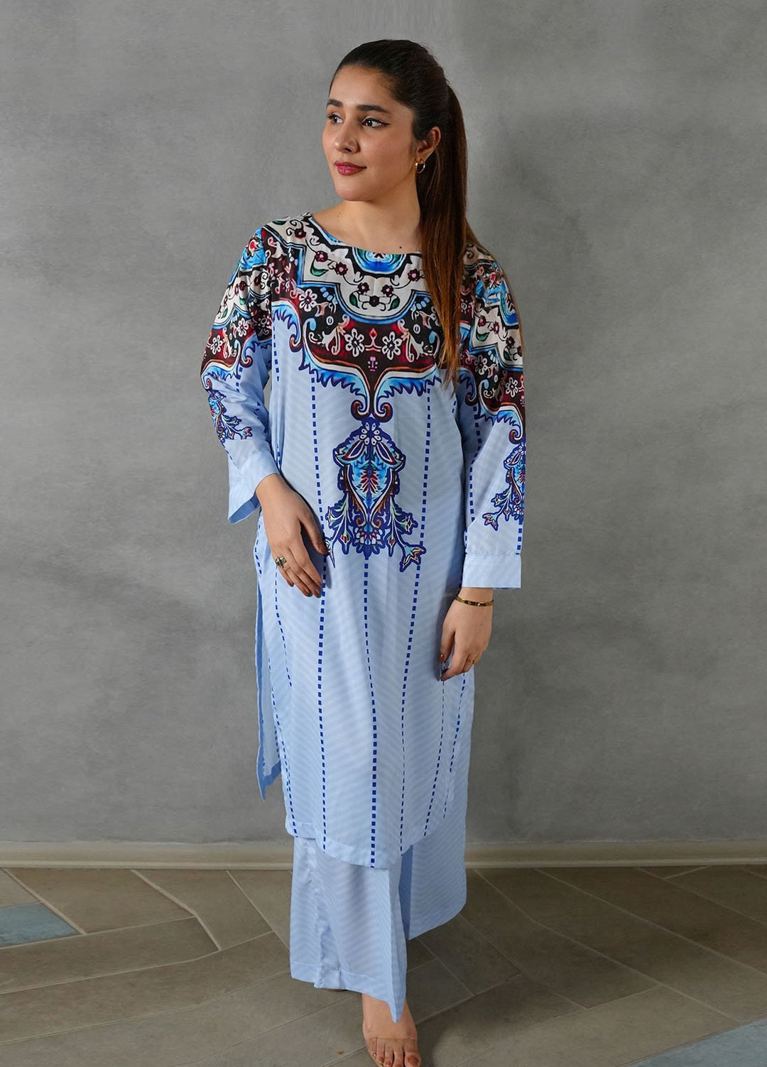 Heritage Hues by Grape Drape Pret Printed Crepe Lawn 3 Piece Suit Celeste