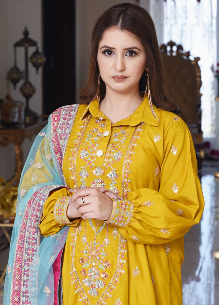 Haseen By Ayat Pret Embroidered Cotton Silk 3 Piece Suit Chandan