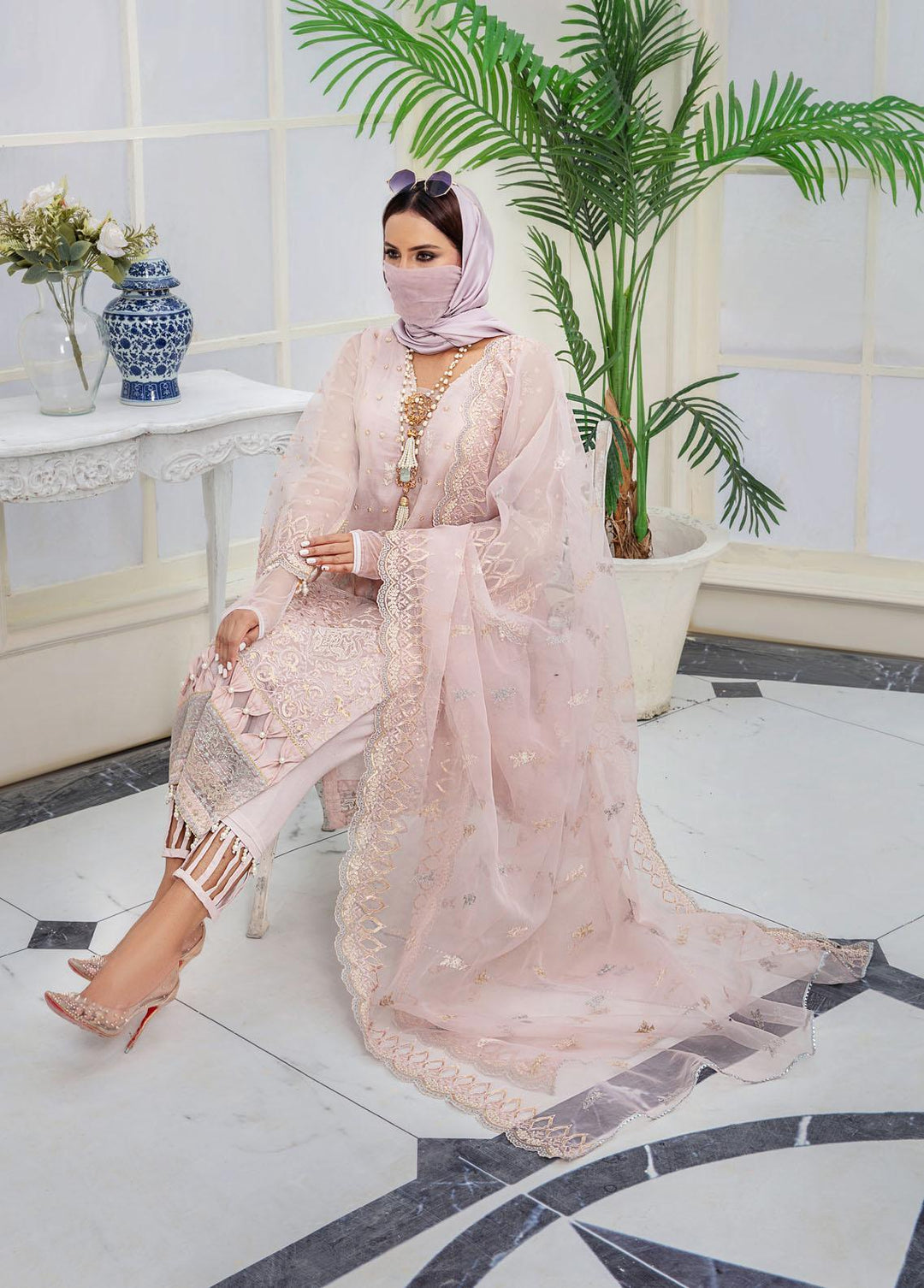 Hazel By Humdum Embroidered Organza Suits Unstitched 4 Piece HD22HO DE-05 - Luxury Collection