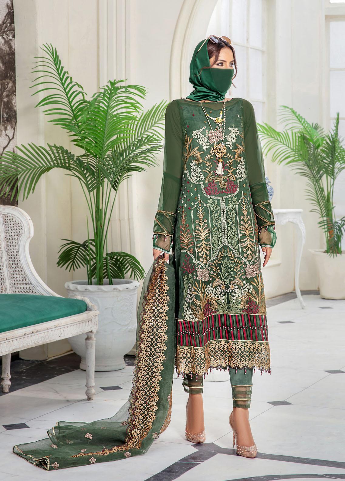 Humdum Collection Hazel By Humdum Embroidered Organza Suits Unstitched 4 Piece HD22HO DE ...