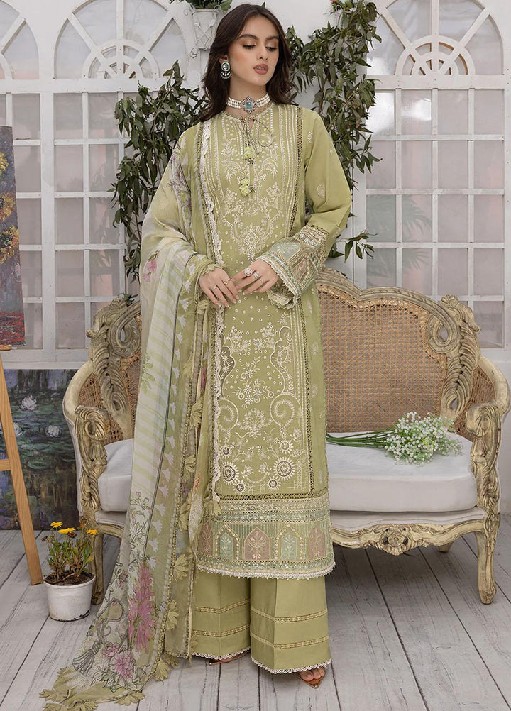 Hazel By Izel Embroidered Lawn Suits Unstitched 3 Piece IZL23H HLLC-04 Sage - Luxury Collection