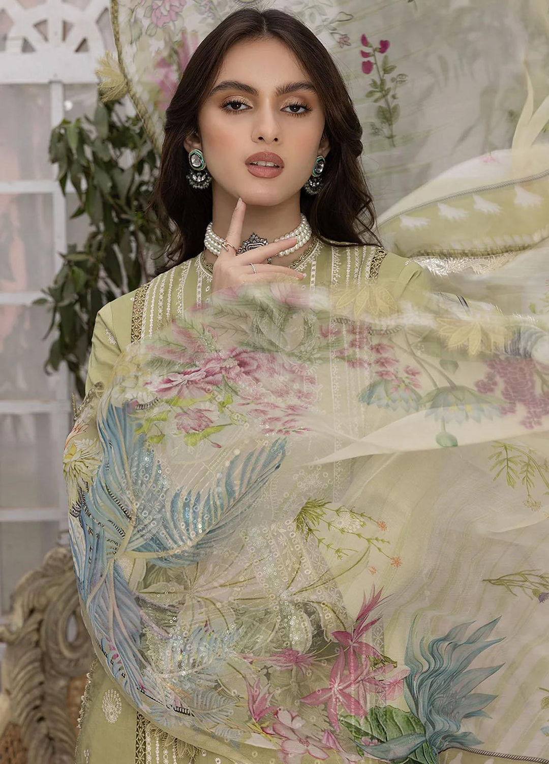 Hazel By Izel Embroidered Lawn Suits Unstitched 3 Piece IZL23H HLLC-04 Sage - Luxury Collection