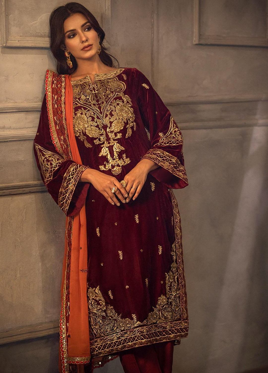 Heer By Noorma Kaamal Embroidered Velvet Suits Unstitched 3 Piece NK22H NK-V-05 - Luxury Collection