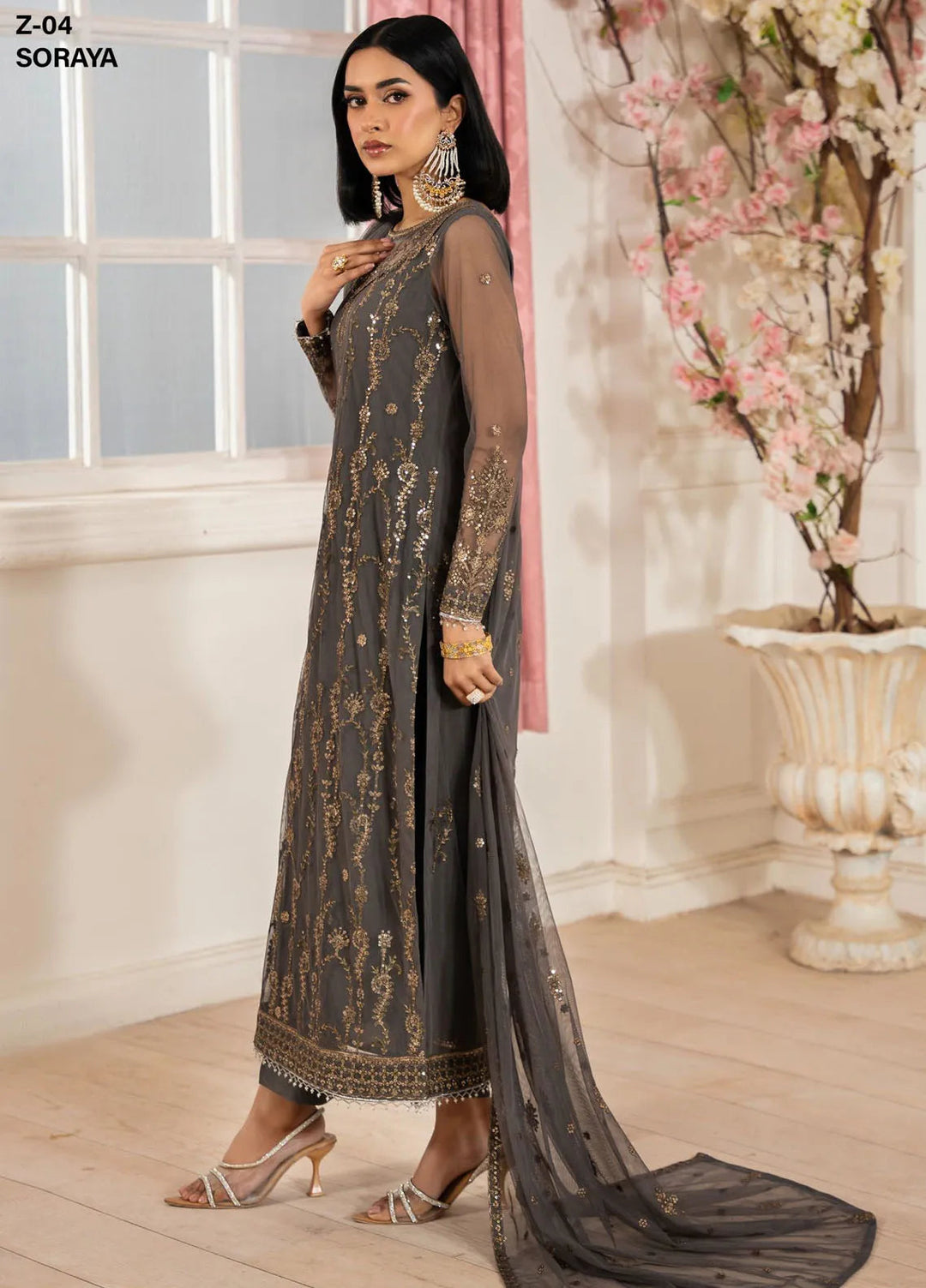 Heer by Zarif Embroidered Net Suit Pret 3 Piece ZR25UF Z-04 Soraya - Formals Collection