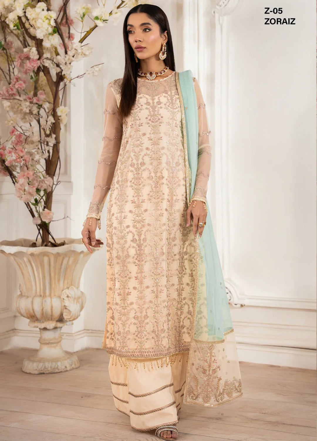 Heer by Zarif Embroidered Net Suit Pret 3 Piece ZF25HF Z-05 Zoraiz - Formals Collection