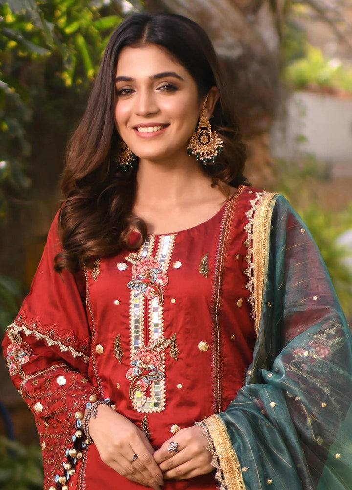 Heer by Hadia Eman Embroidered Katan Silk Suits Unstitched 3 Piece HE21H D-01 - Luxury Collection