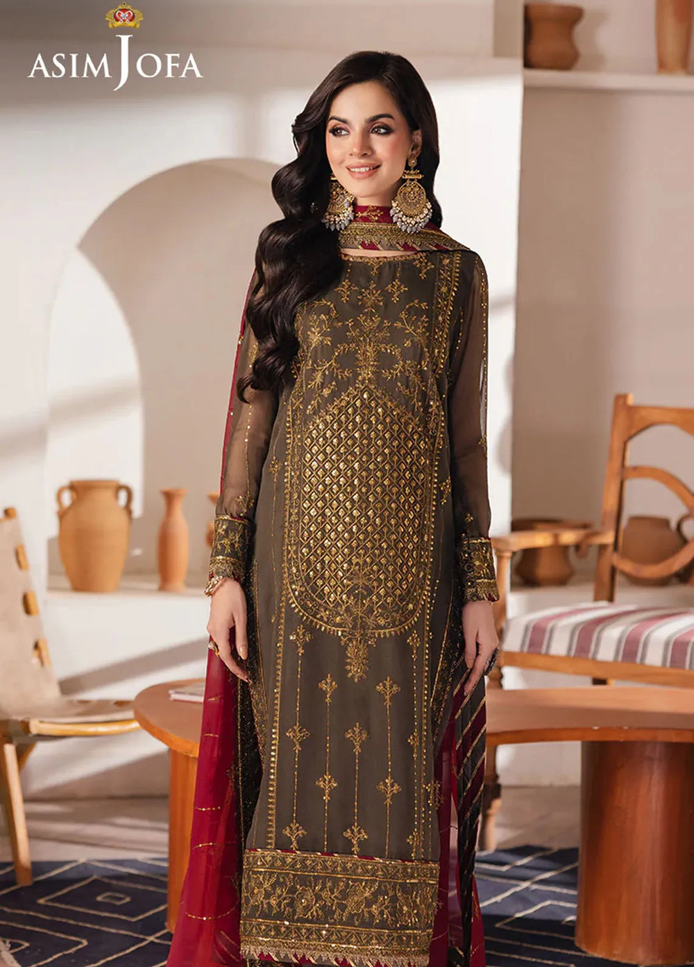 Heeriye by Asim Jofa Embroidered Chiffon Suit Unstitched 3 Piece AJ25H AJHE-06 - Festive Collection
