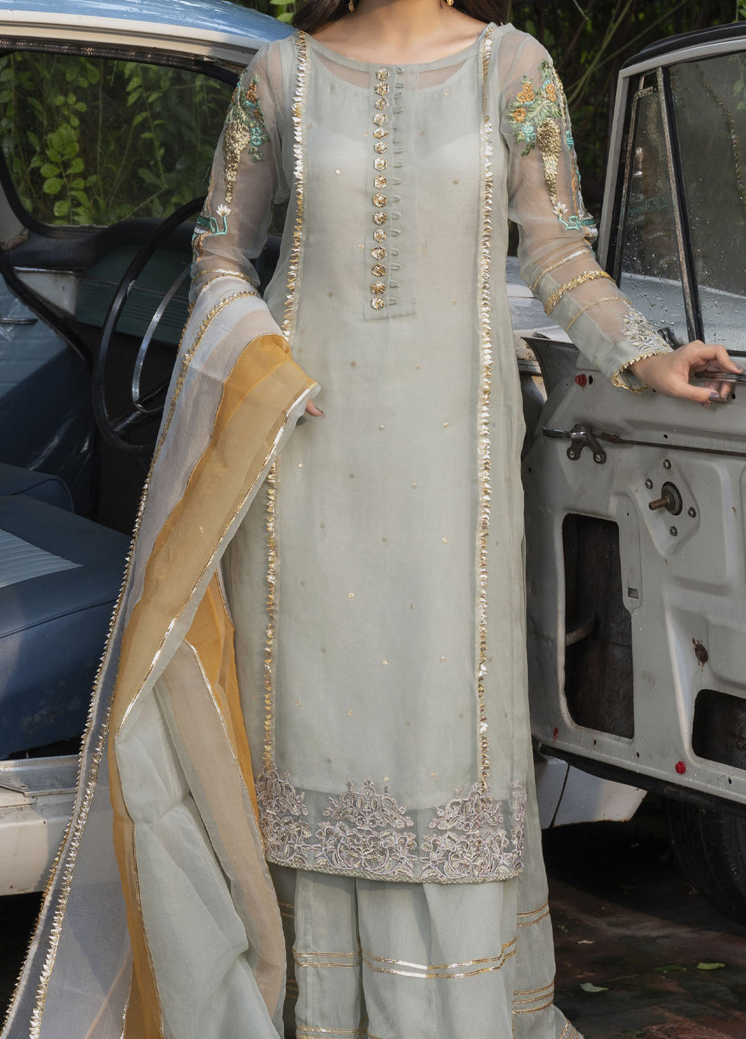 HEM Pret Embroidered Organza 3 Piece Suit Lotus Grey