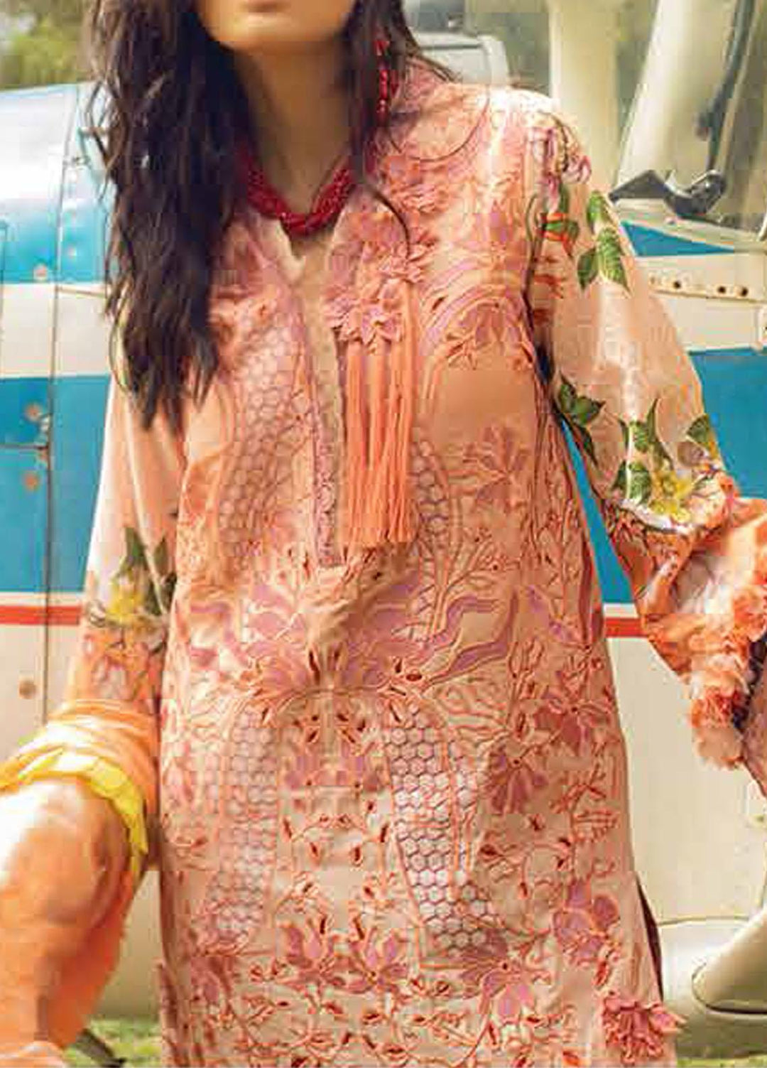 Hemline By Mushq Embroidered Chikankari Suits Unstitched 3 Piece MQ21H 15 Prairie Sunset - Spring / Summer Collection
