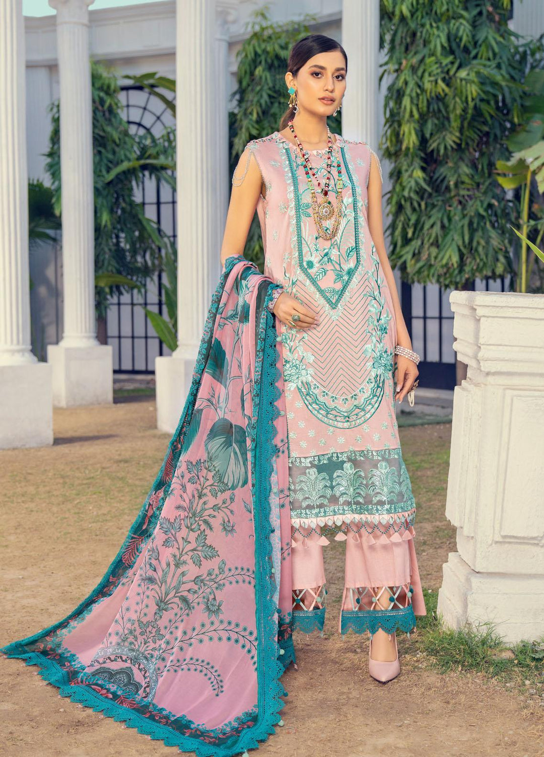 HemStitch Embroidered Lawn Suits Unstitched 3 Piece HS22LU Pink - Summer Collection
