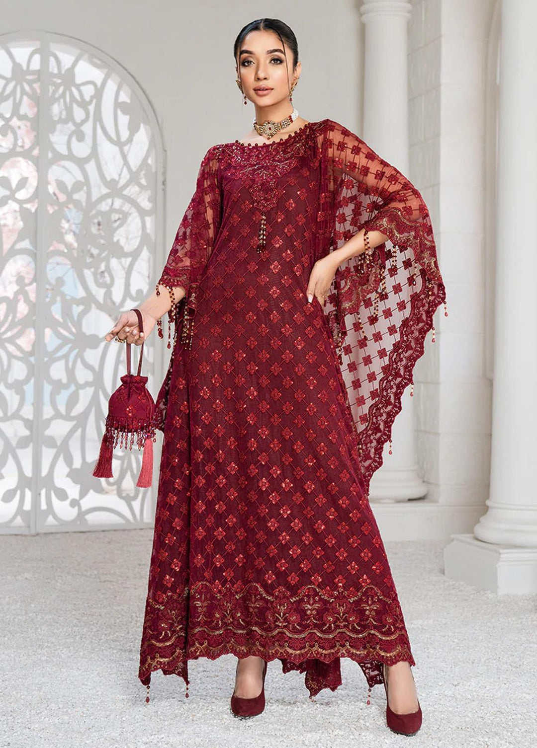 HemStitch Embroidered Net Suits Unstitched 3 Piece HST22L HL-03 ARSHIA - Luxury Collection