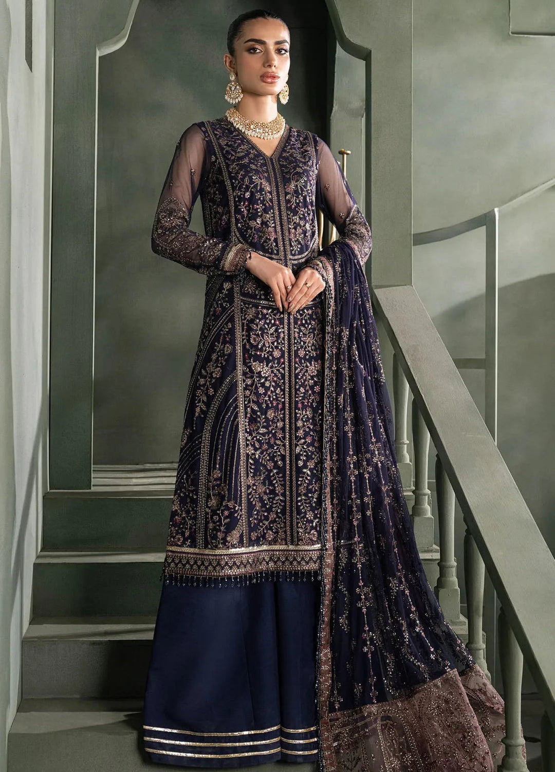 Heritage by Zarif Embroidered Net Suit Unstitched 3 Piece ZR25UF ZHF-08 Sirene - Formals Collection