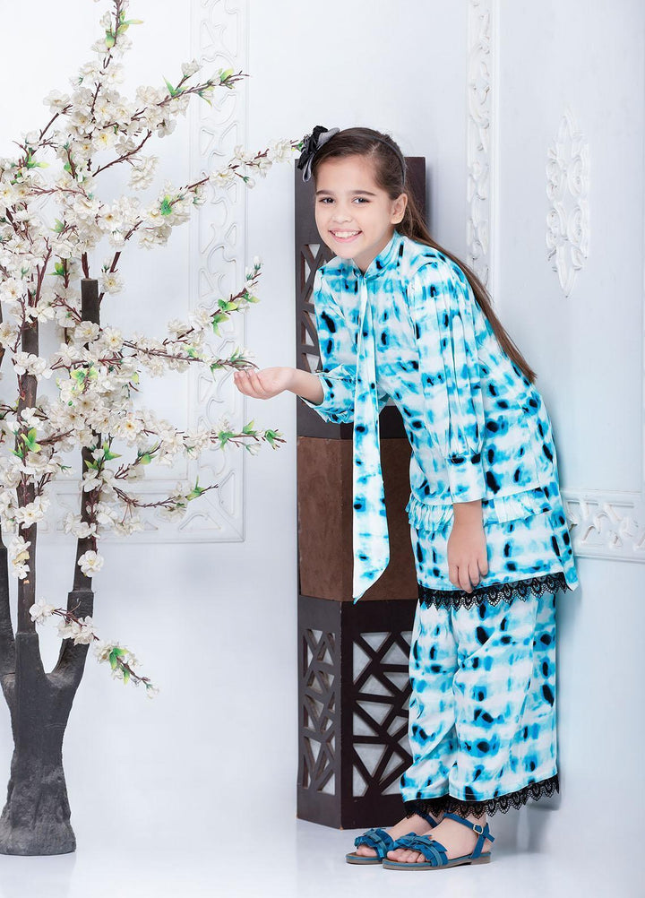 Hiba Clothing Linen  2 Piece Suit for Girls -  HPW-001 TIE & DYE BLUE