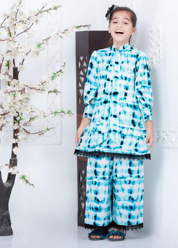 Hiba Clothing Linen  2 Piece Suit for Girls -  HPW-001 TIE & DYE BLUE