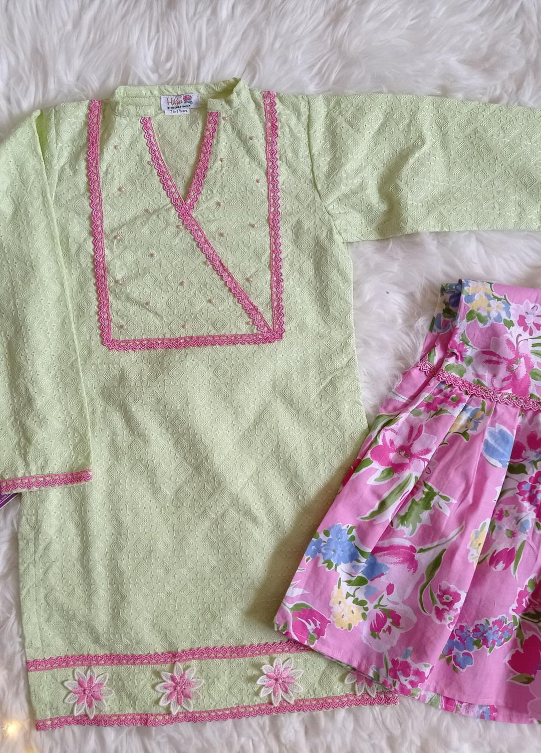 Hiba Clothing Chikankari Fancy Girls 2 Piece Suit -  HEC-004 Pastel Green