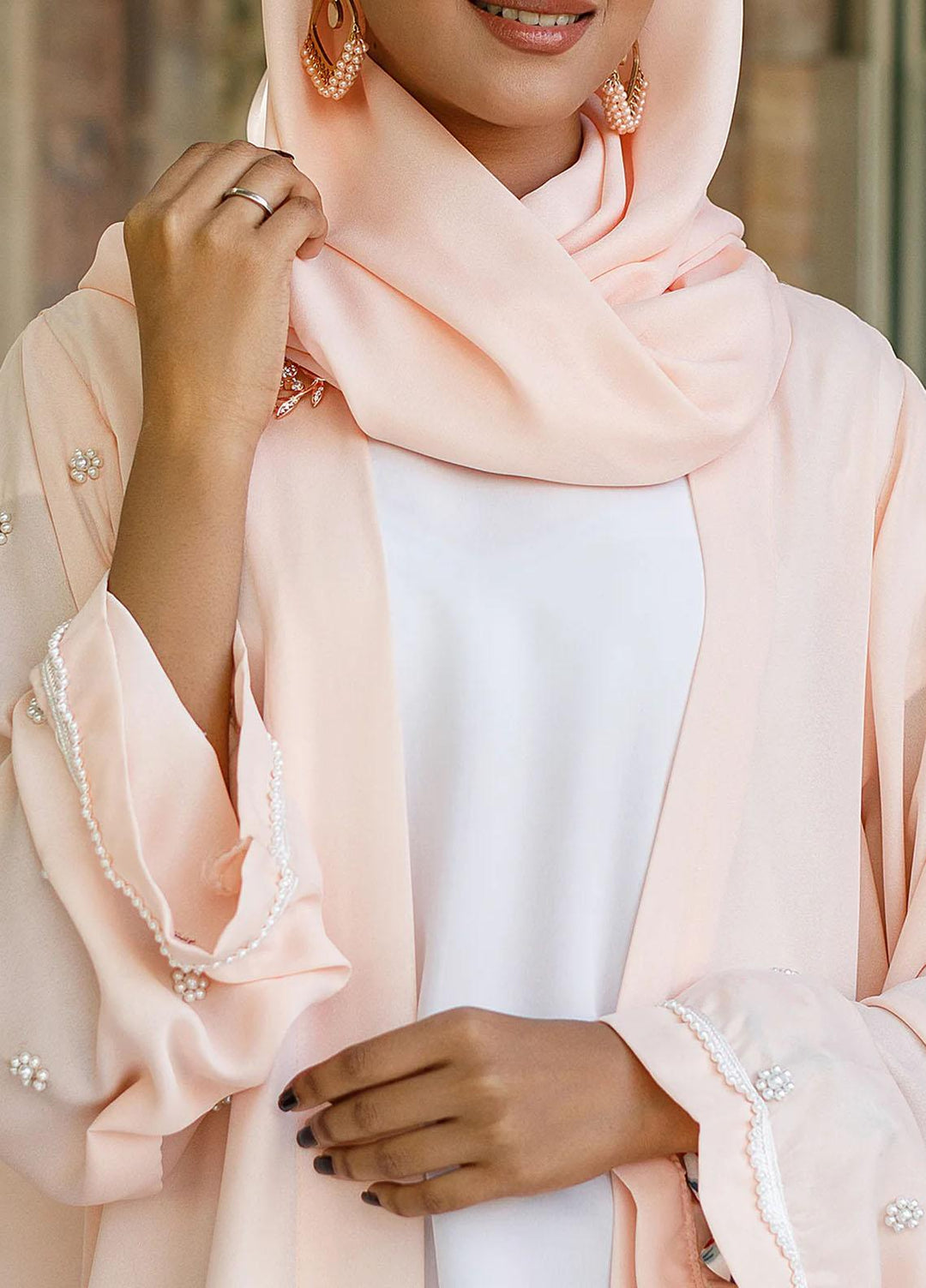 Hijabi pk   Pret Abaya Coral front open abaya
