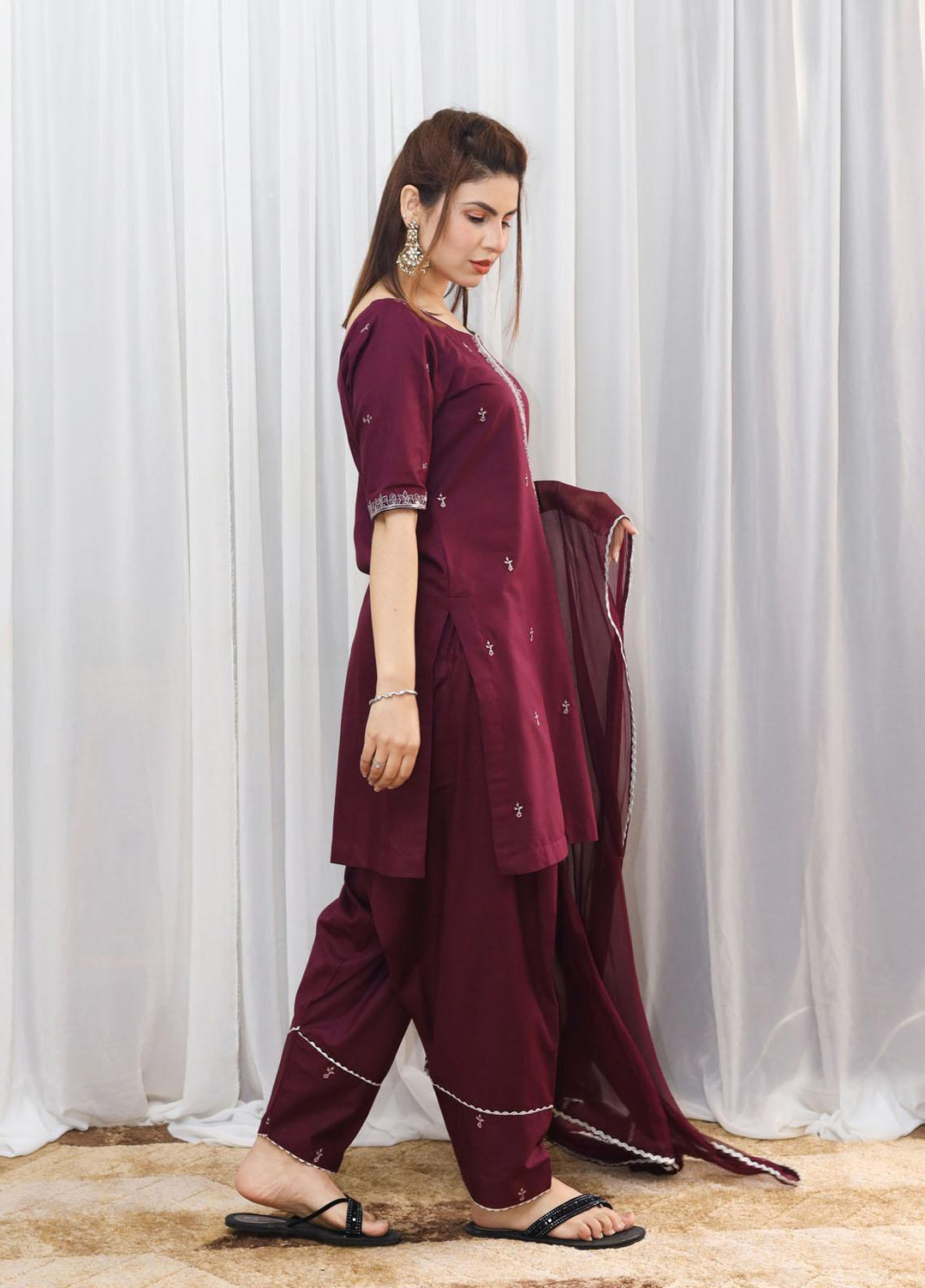 Hina Hassan Studio Casual Pret  Cotton 3 Piece Dress Plum Perfection W03P0223