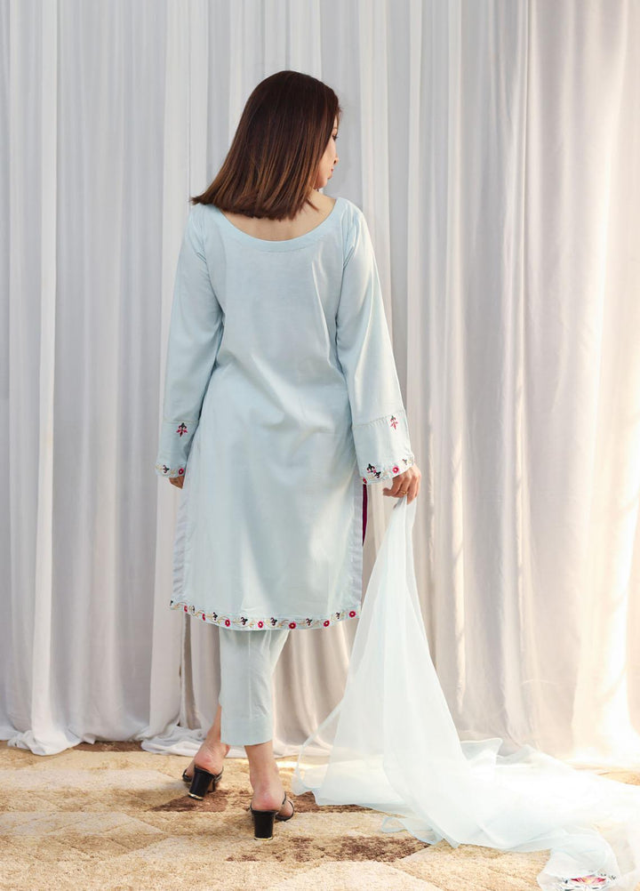 Hina Hassan Studio Casual Pret  Cotton 3 Piece Dress Mist Blue W03B0223