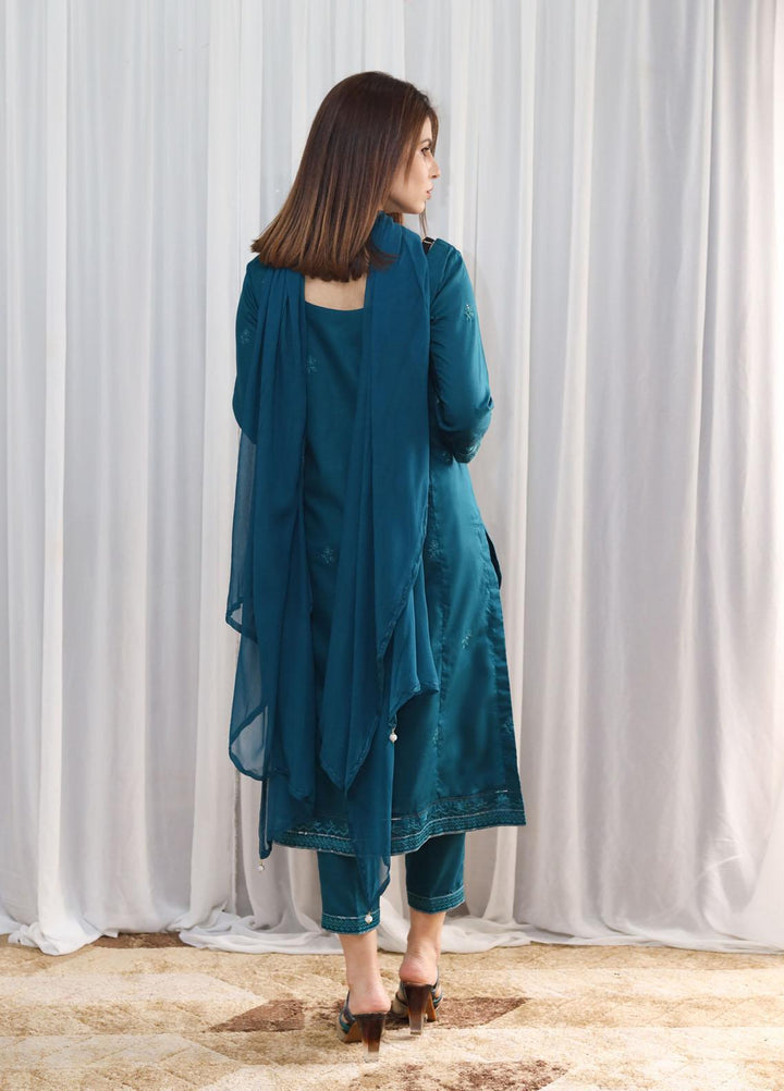 Hina Hassan Studio Casual Pret  Cotton 3 Piece Dress Serene Blue W03S0223