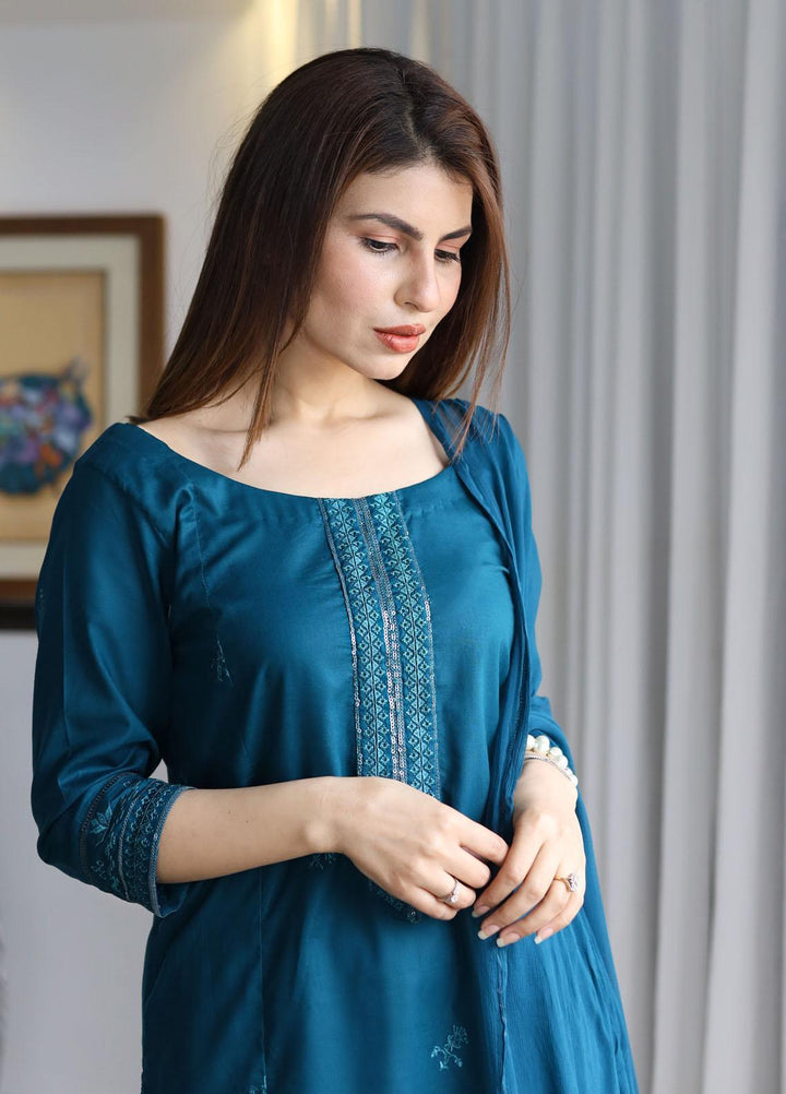 Hina Hassan Studio Casual Pret  Cotton 3 Piece Dress Serene Blue W03S0223