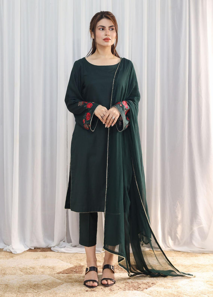 Hina Hassan Studio Casual Pret  Cotton 3 Piece Dress Evergreen Elegance W03G0223